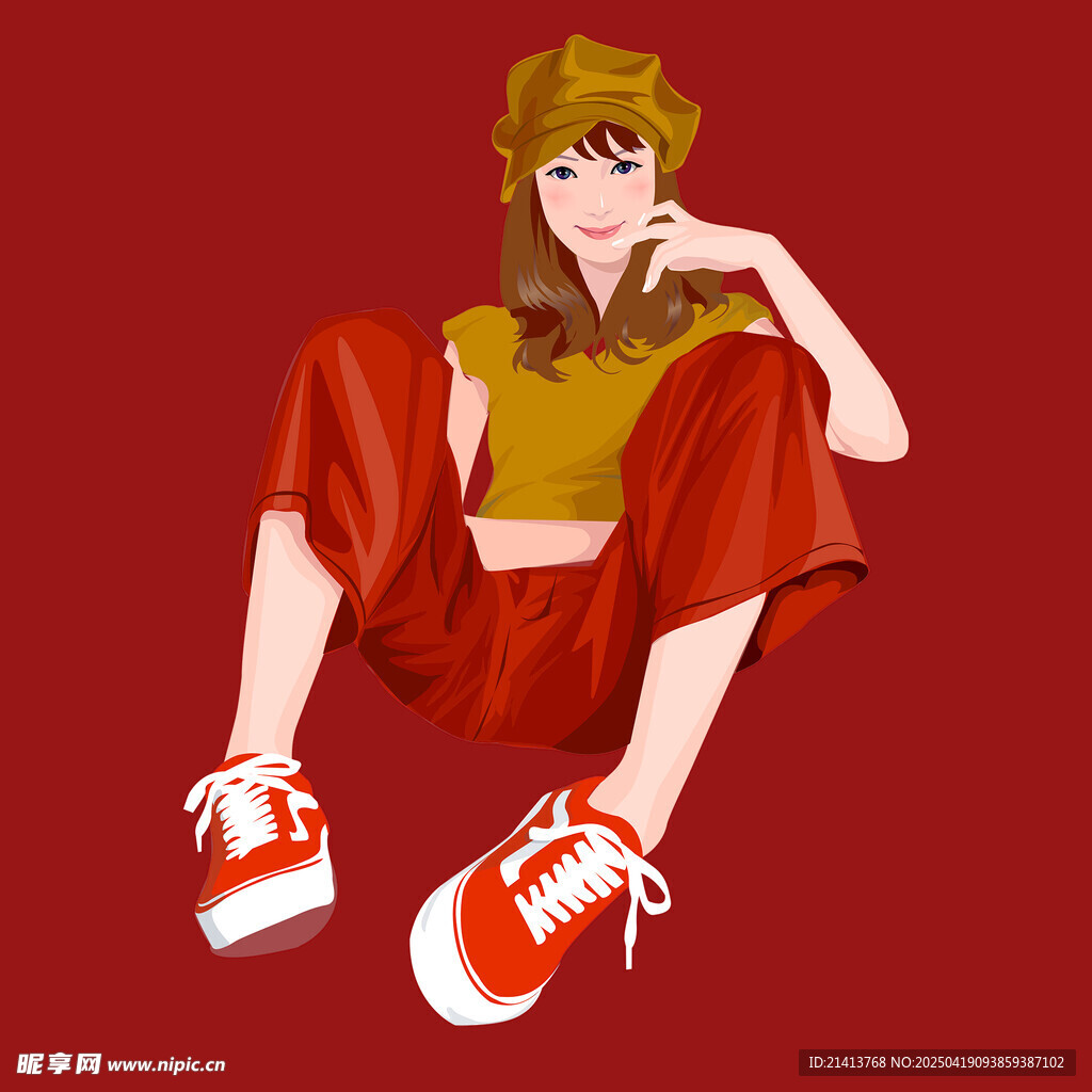 时尚坐姿的活力穿搭女孩