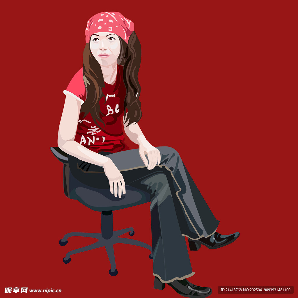 时尚女孩坐于办公椅上