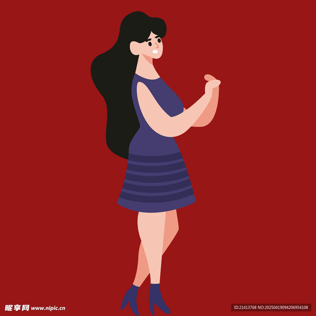 穿蓝裙的长发女孩
