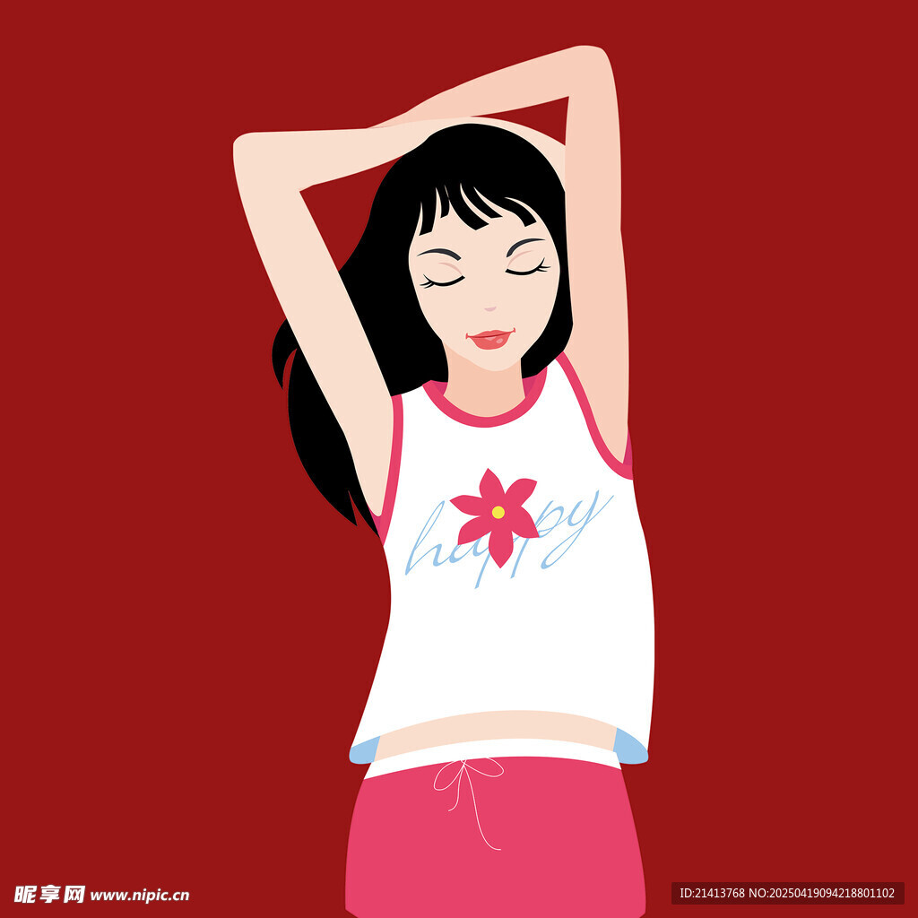 红衣女孩惬意伸展身姿