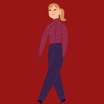 红衣女子行走姿态插画