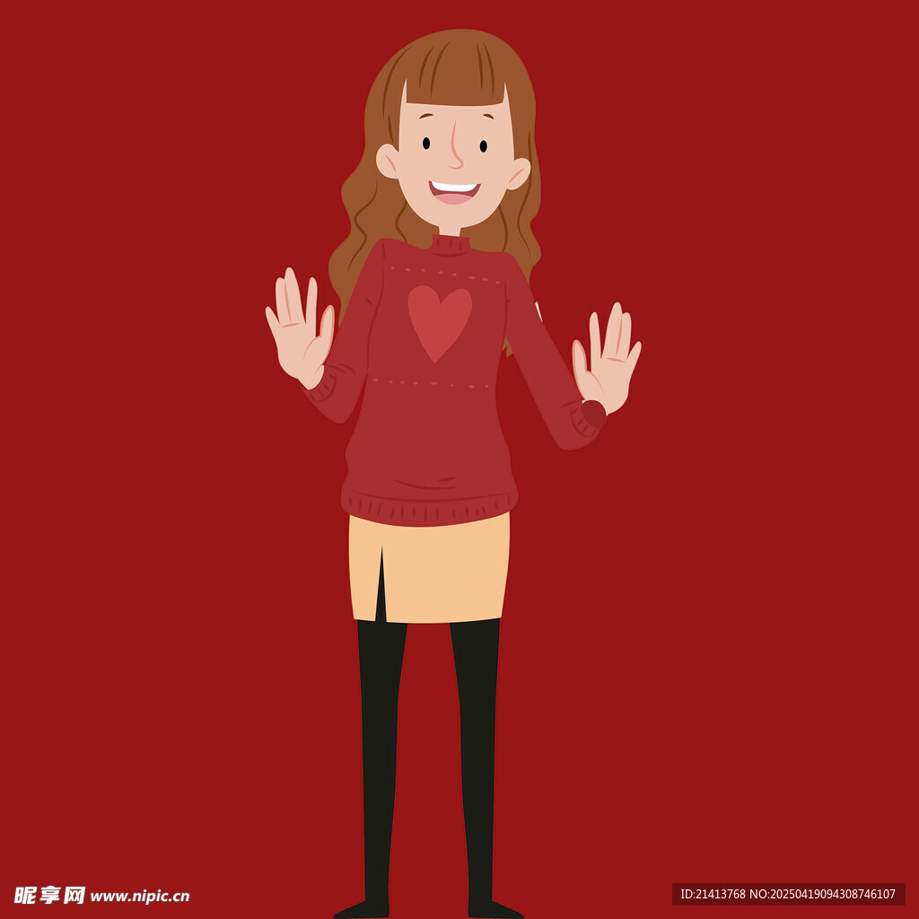 红衣女孩双手摊开做动作