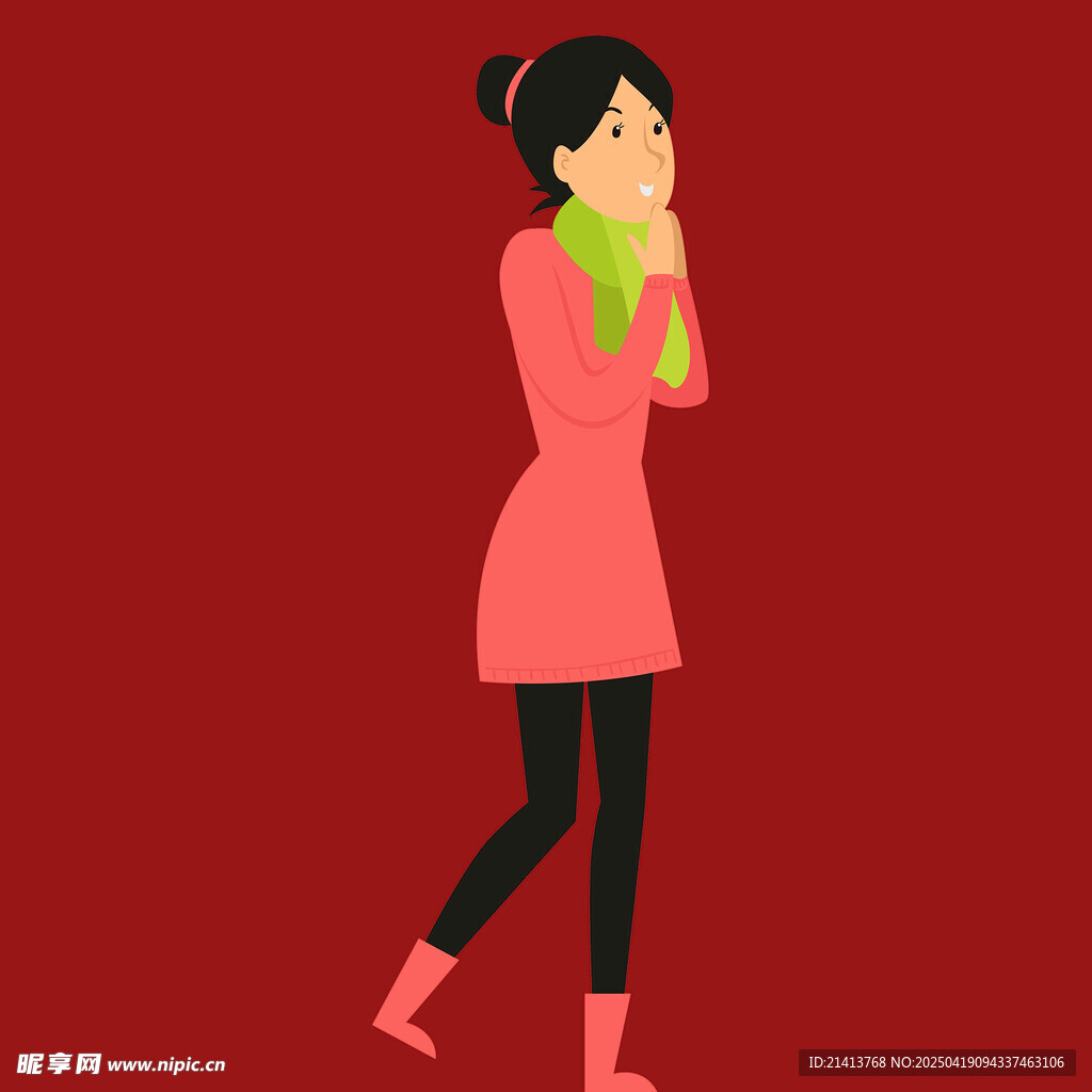 穿粉衣戴围巾行走的女士