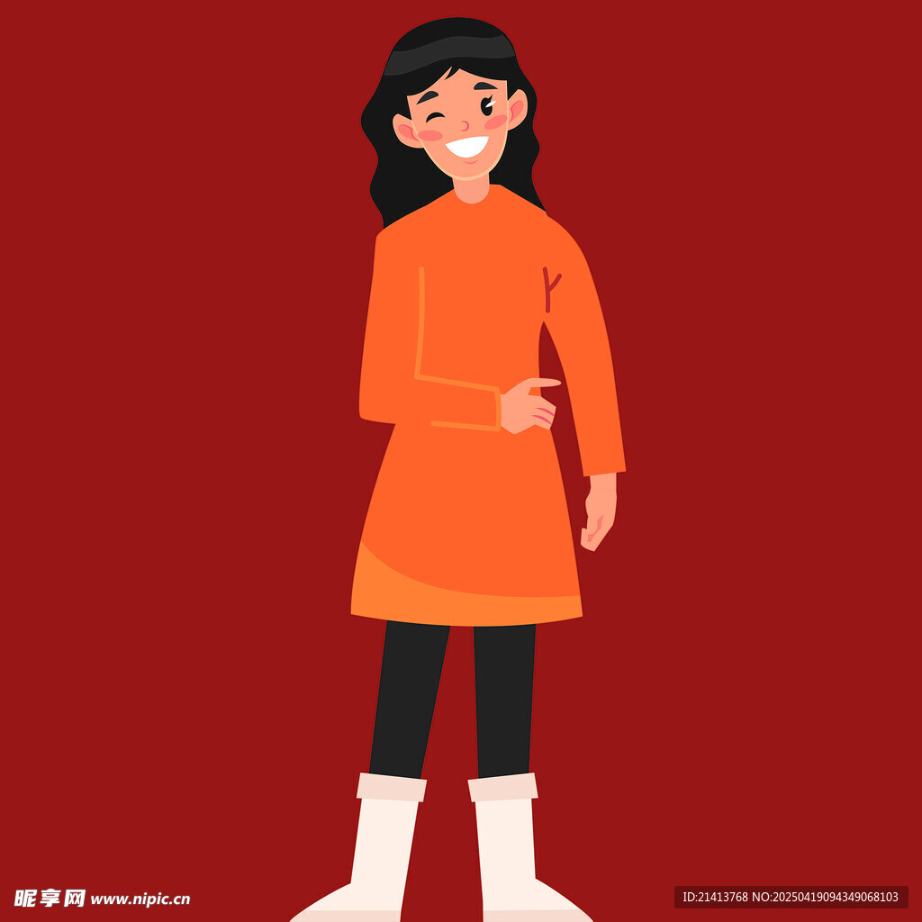 穿橙色裙装的时尚女孩