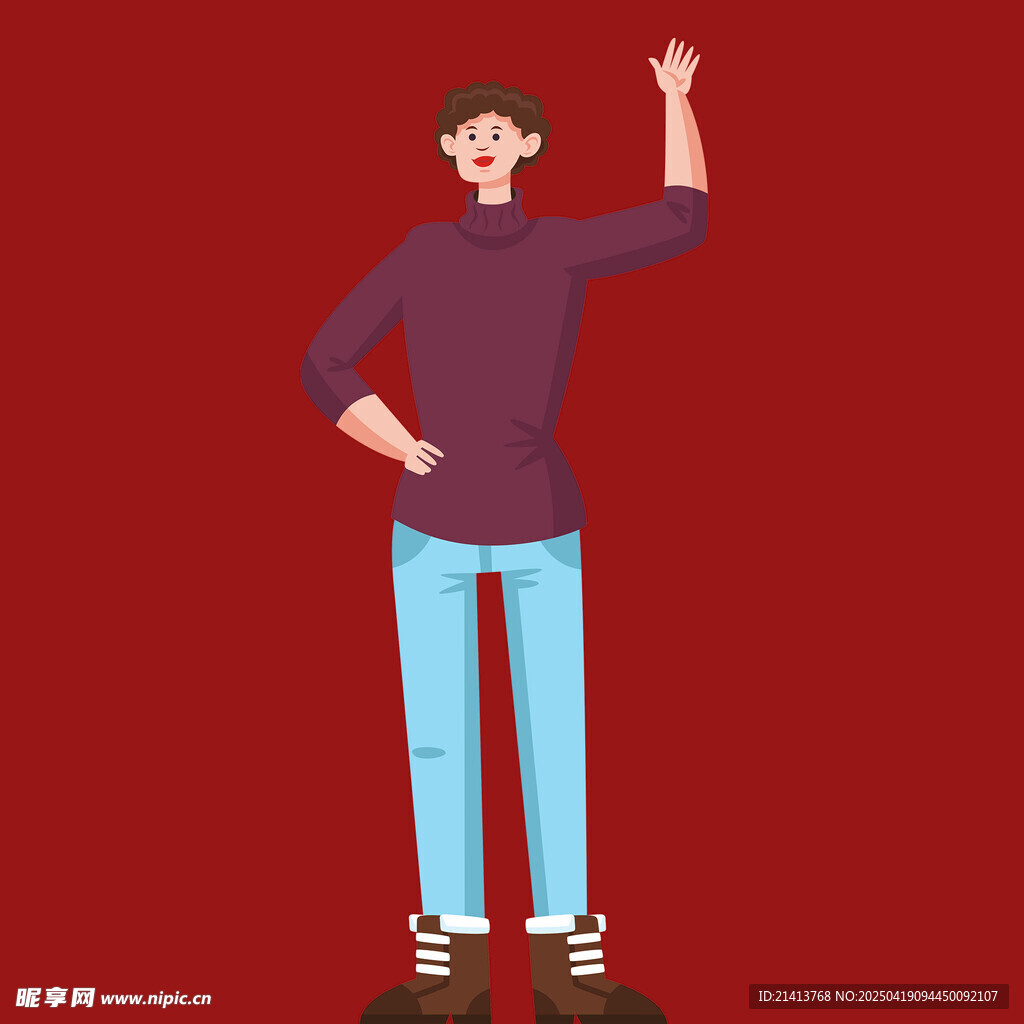 挥手男子的活力形象