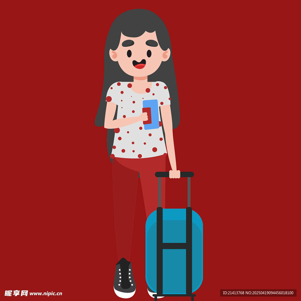 女孩拖着行李箱准备出行