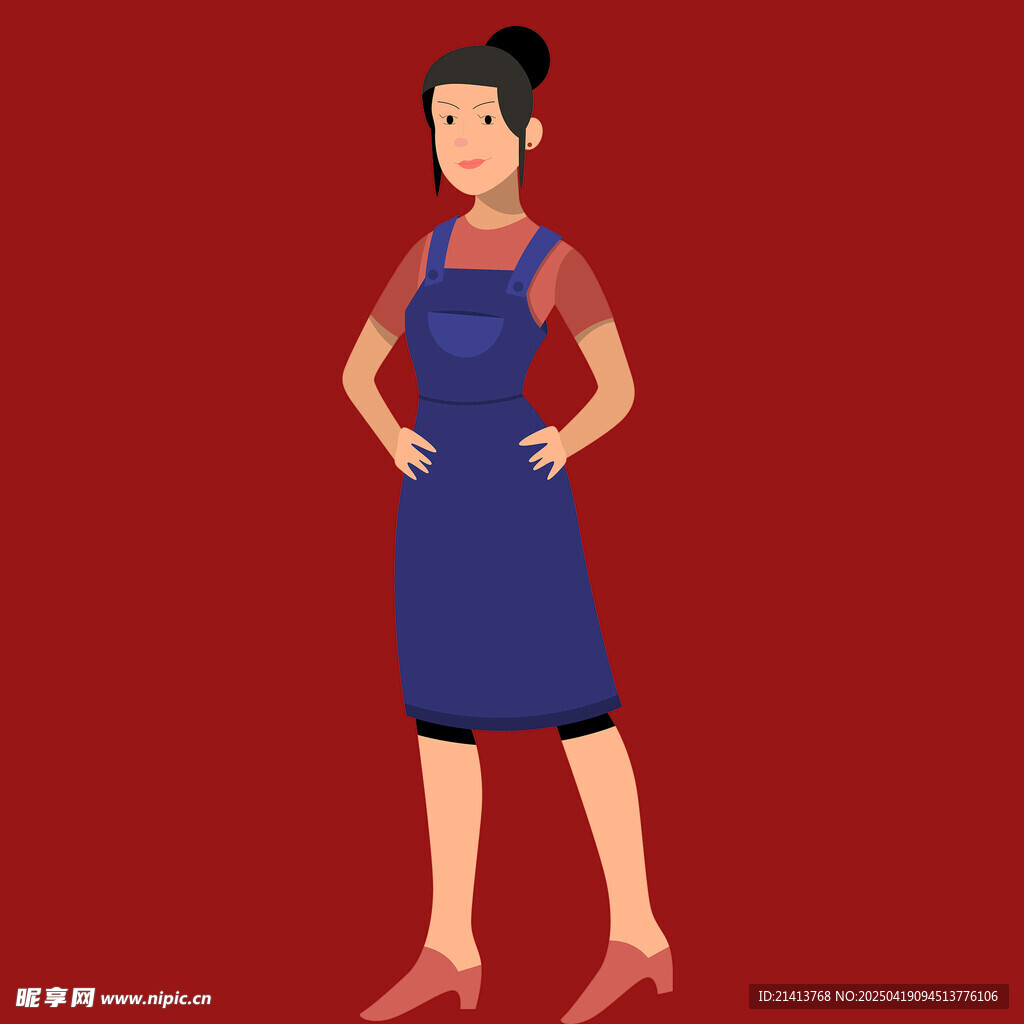身着蓝裙的自信女性