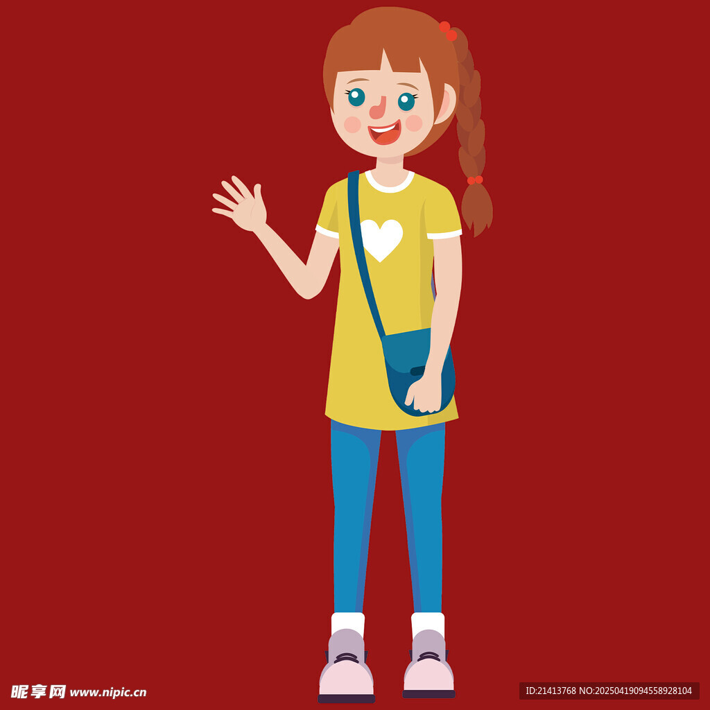 挥手的可爱背包小女孩