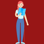 手持书本的红衣女子