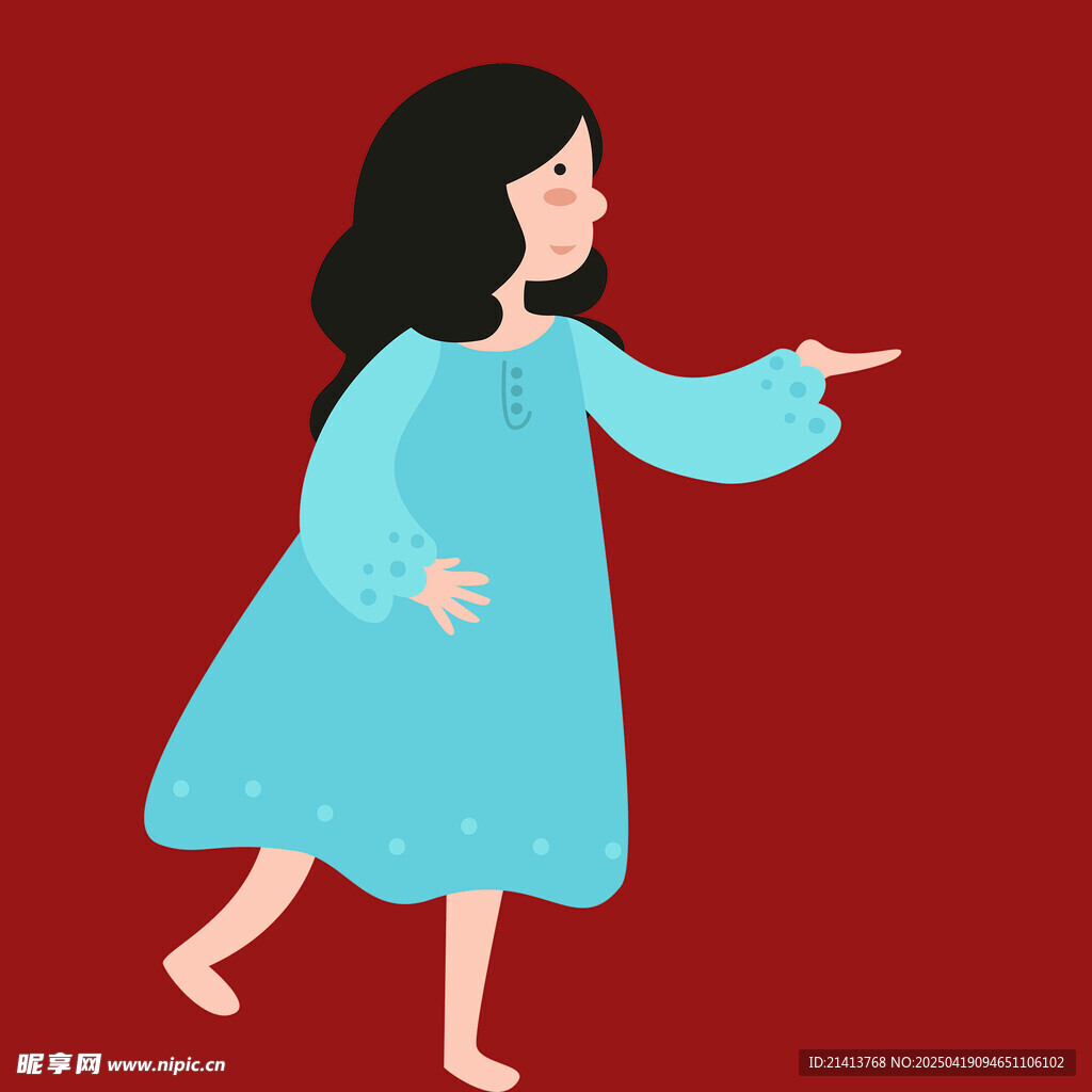 指向的蓝衣女子