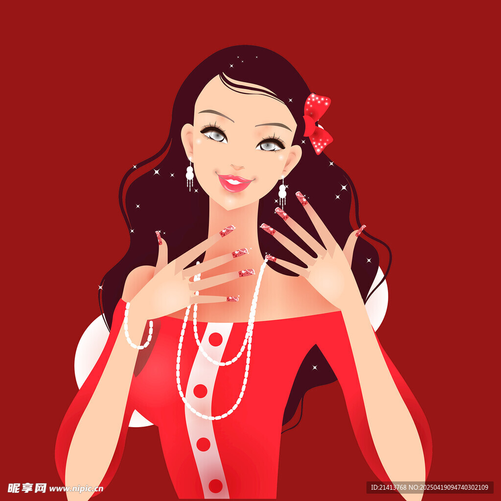 红衣女子优雅展示珠宝