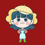 戴帽背带裤可爱小女孩