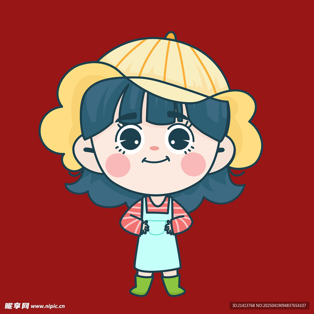 戴帽背带裤可爱小女孩