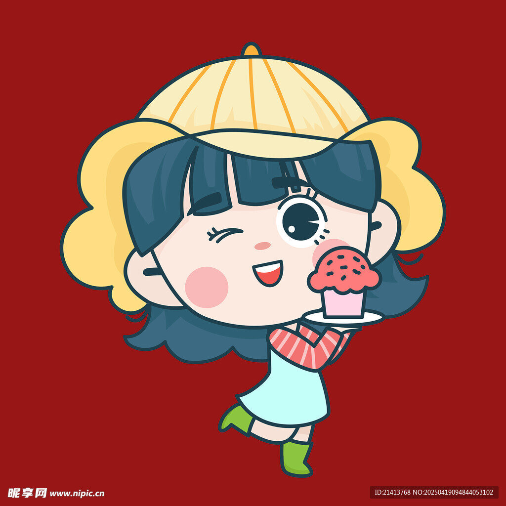 戴帽女孩捧草莓
