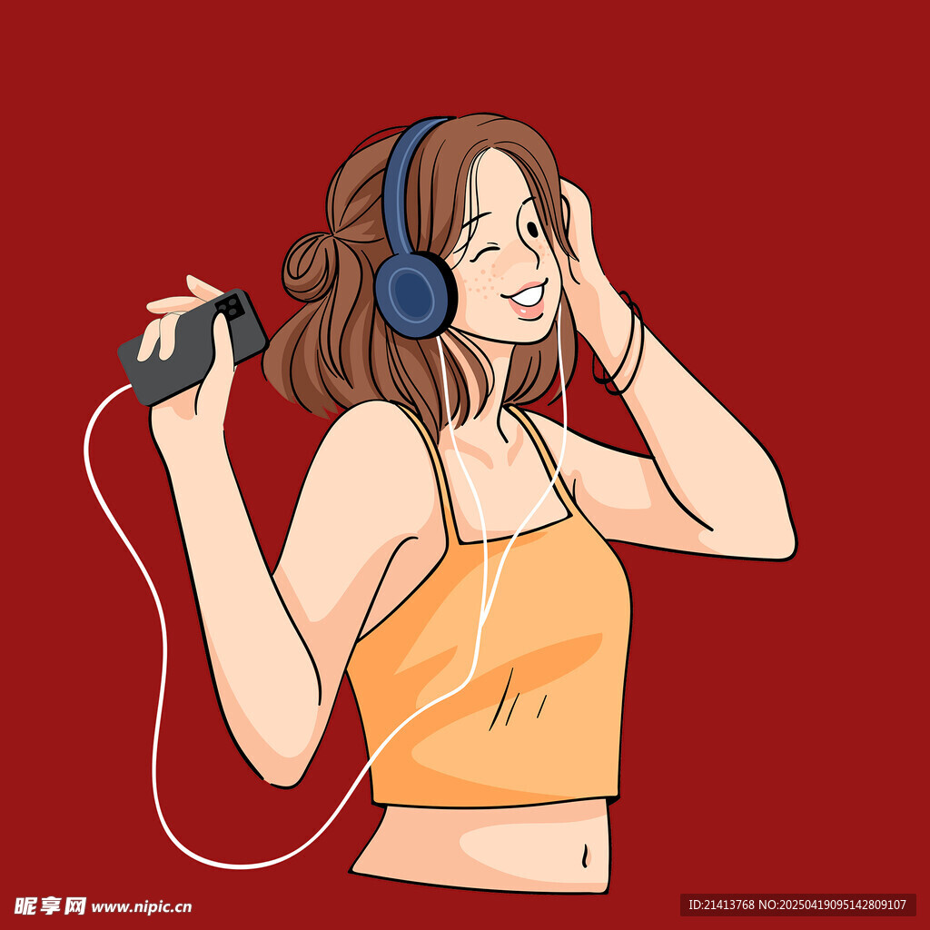 听歌的活力女孩