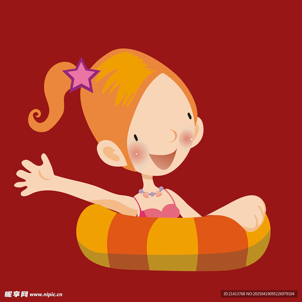 快乐女孩玩彩色游泳圈