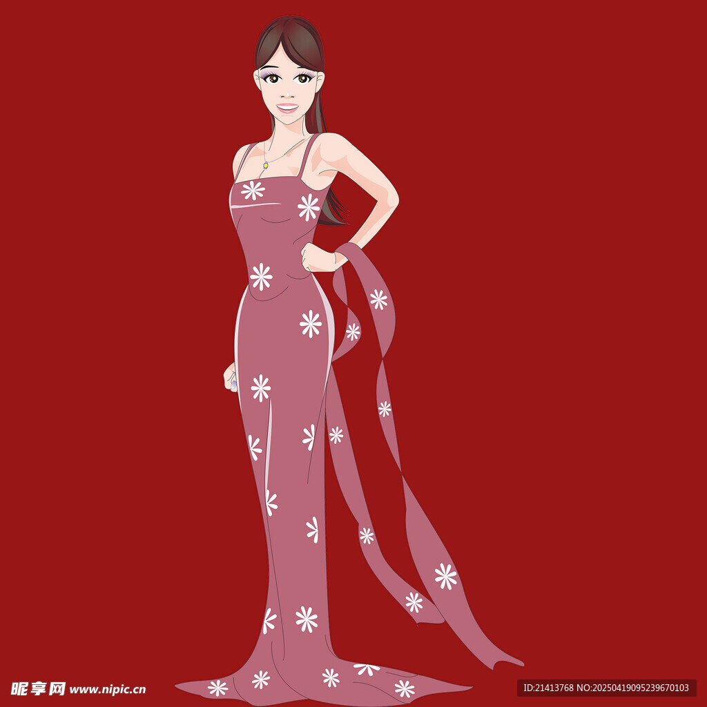 优雅长裙女士插画形象