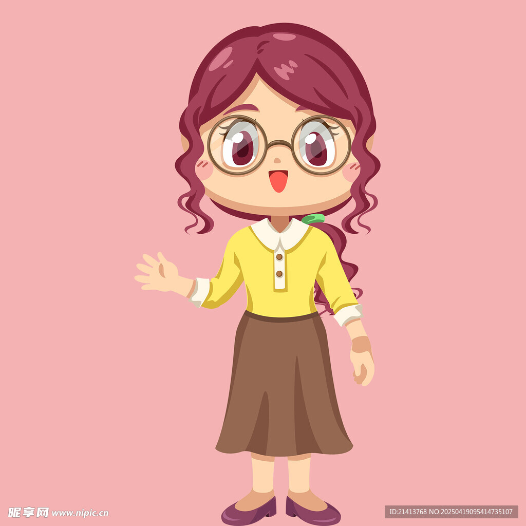 可爱卷发女教师形象展示