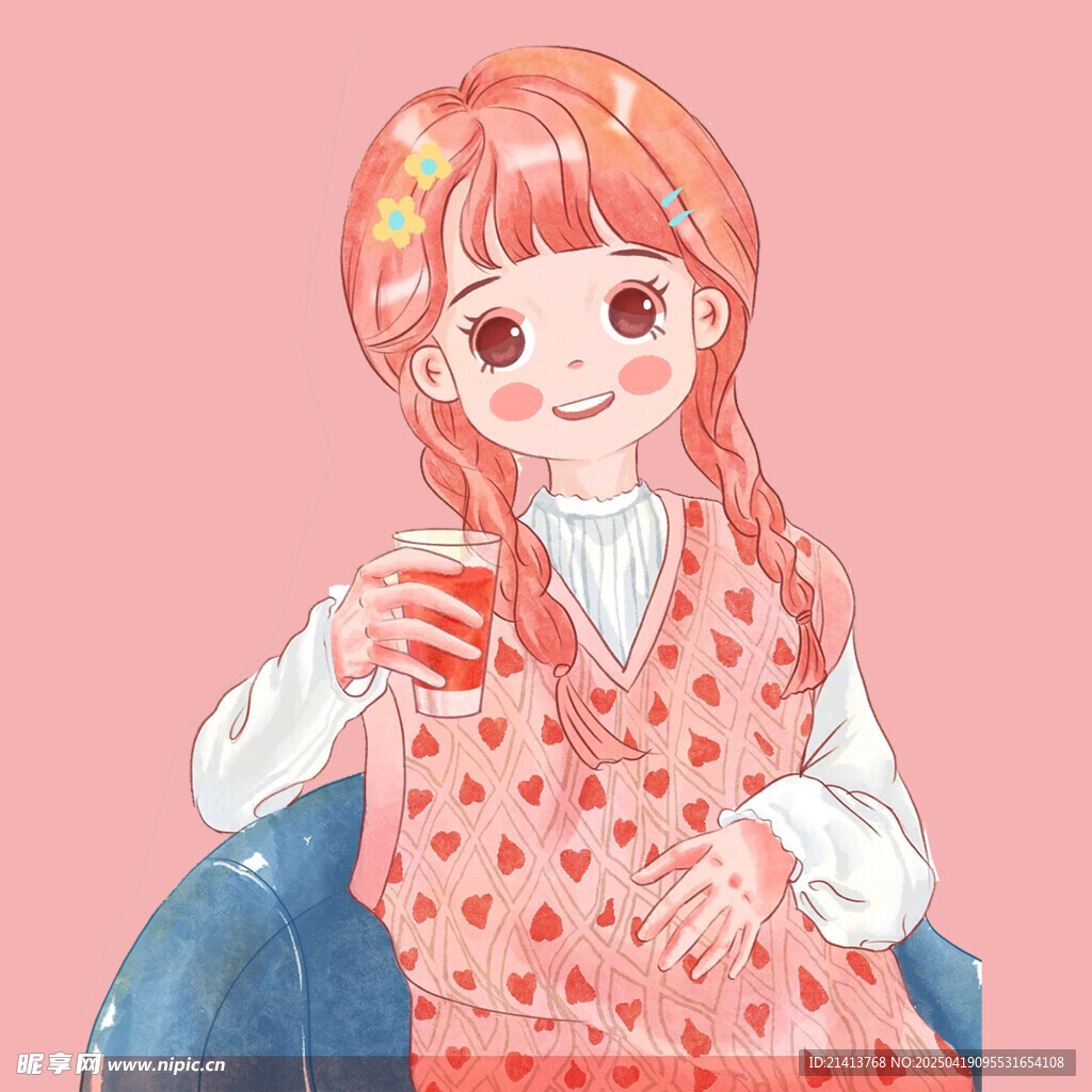 可爱女孩手持饮料笑容甜