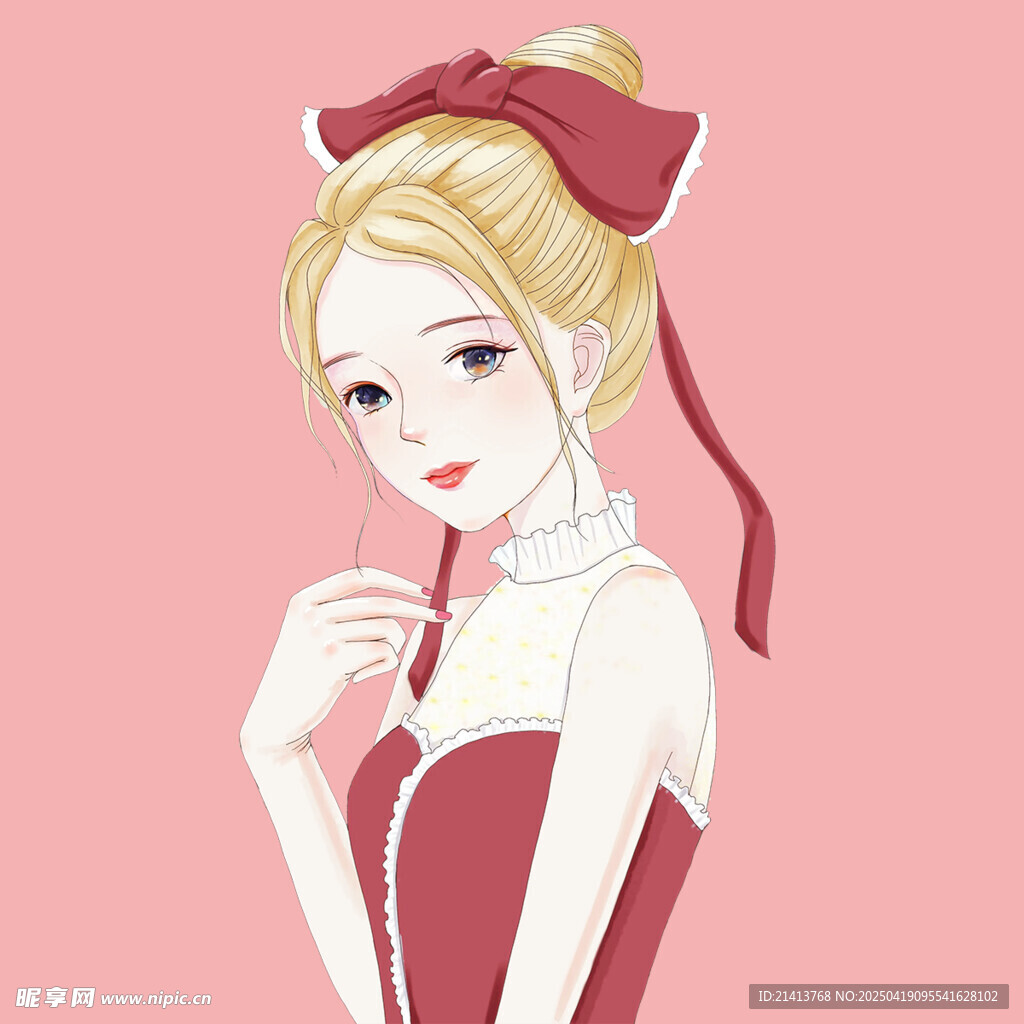 金发蝴蝶结少女甜美形象
