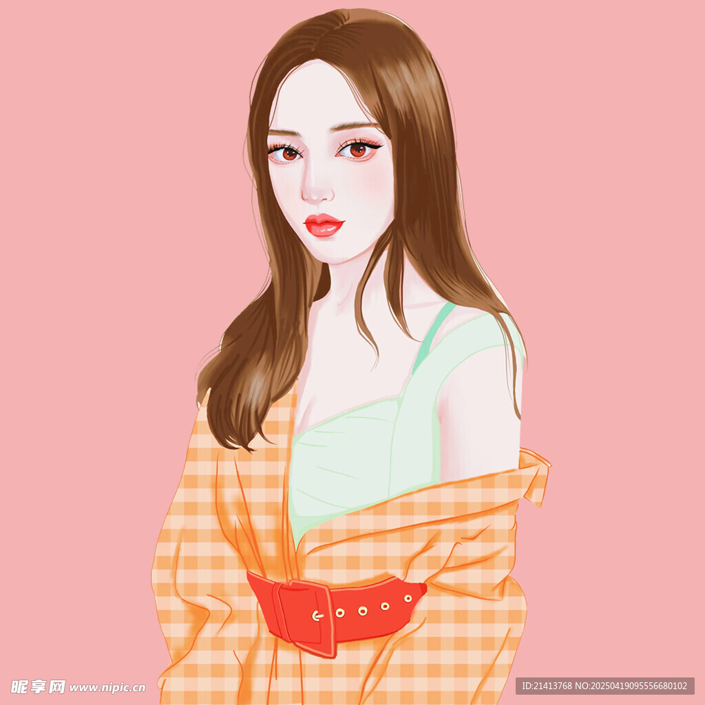 时尚披肩少女形象插画