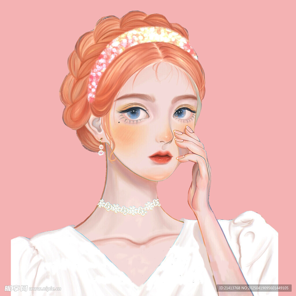 红发少女优雅造型插画
