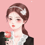 手持玫瑰的优雅少女