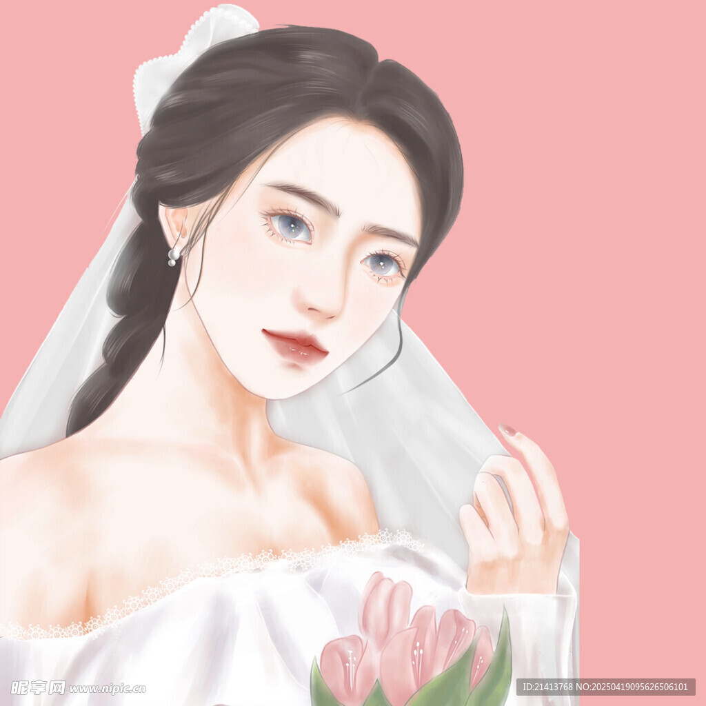 优雅新娘手持花束的美丽瞬间