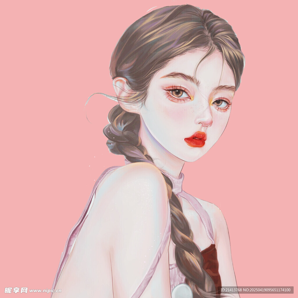 编发少女的梦幻插画形象