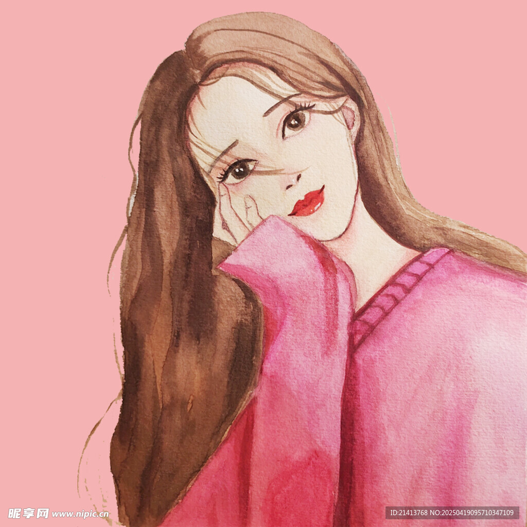 粉色系长发女孩温柔模样