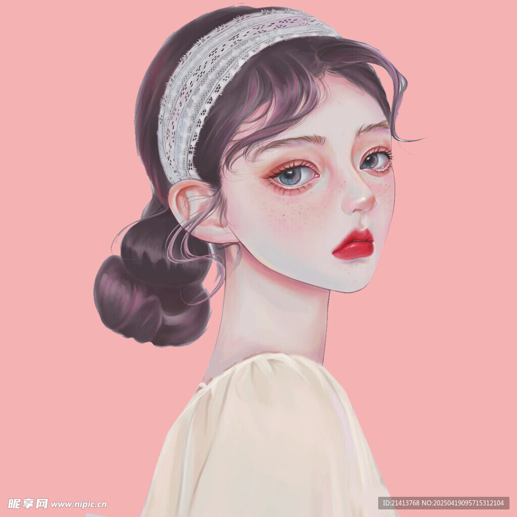 甜美发箍少女优雅侧颜