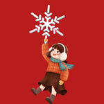 举雪花的欢乐冬日小孩