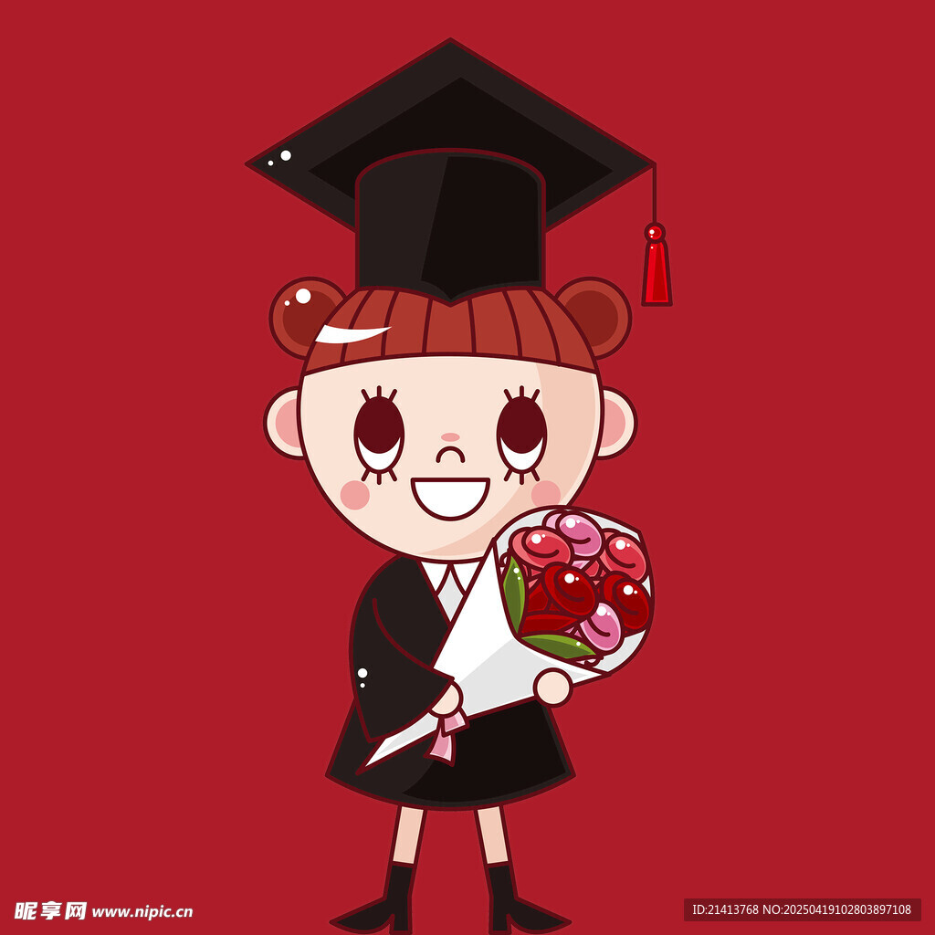 可爱女孩毕业手持花束