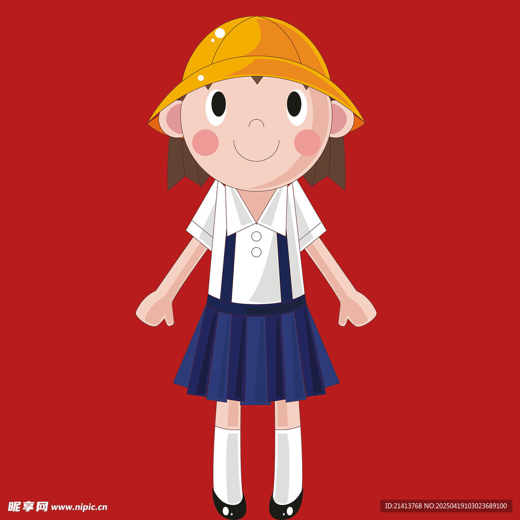 穿校服戴帽的可爱小女孩