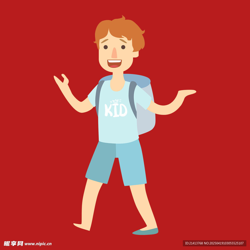 背着书包的快乐小男孩