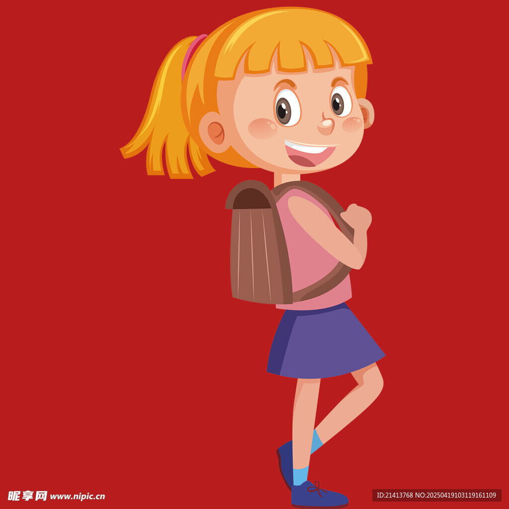背着书包的可爱小女孩