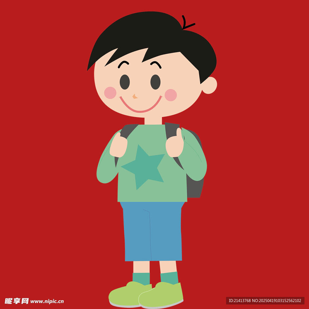 背着书包的快乐小男孩