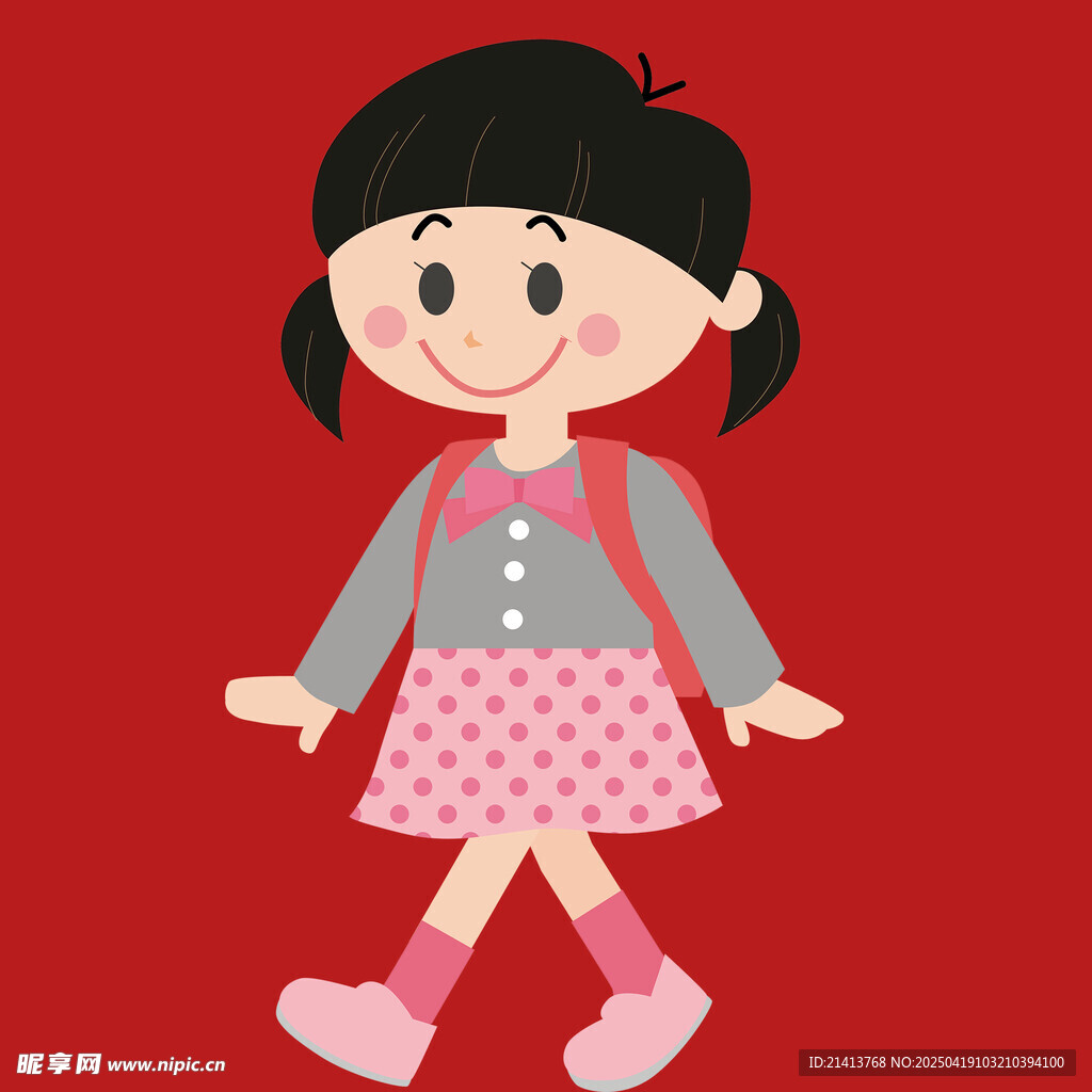 背着书包的可爱小女孩
