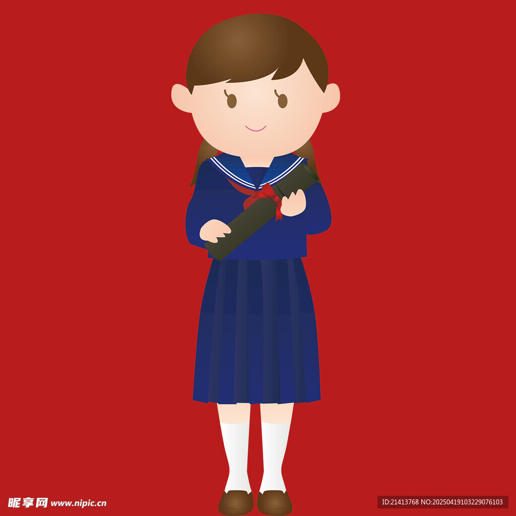 穿校服捧书的可爱小女孩