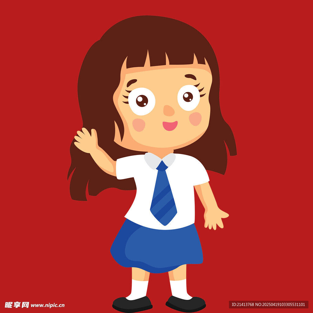 可爱的校服女孩挥手