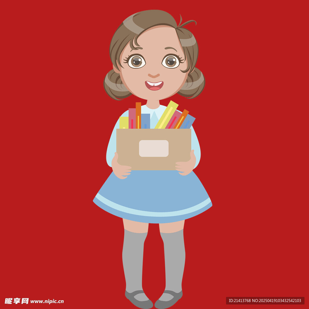 拿文具盒的可爱小女孩