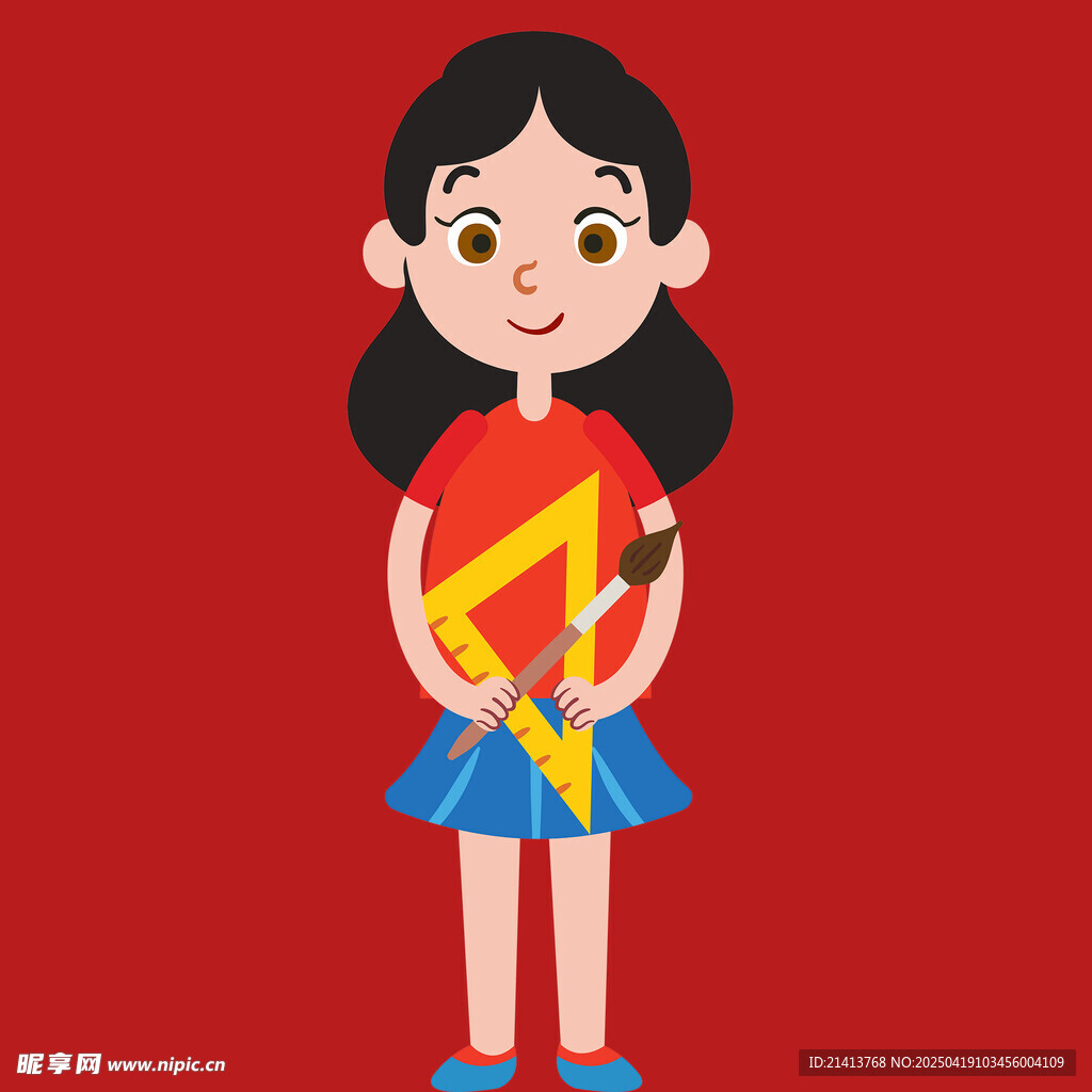 手持红旗的可爱小女孩