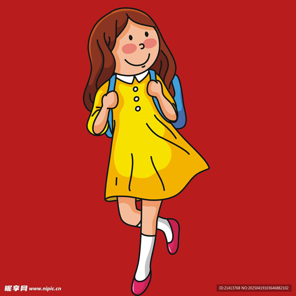 背着书包的快乐小女孩