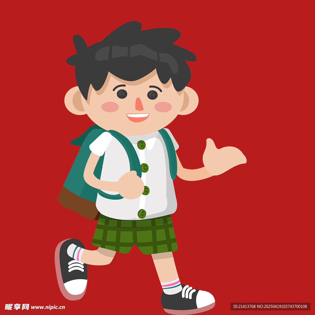背着书包上学的小男孩