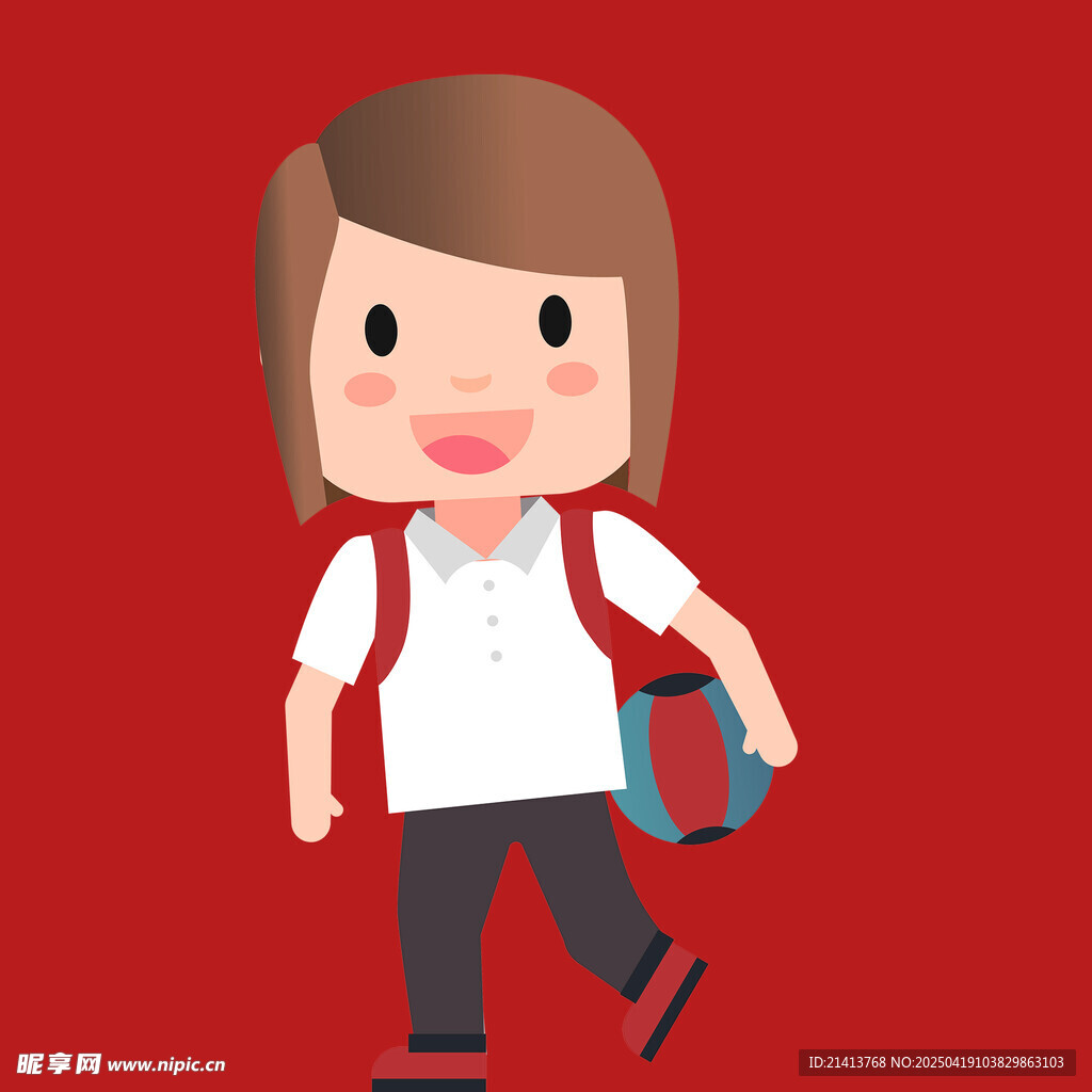 背着书包的可爱上学女孩