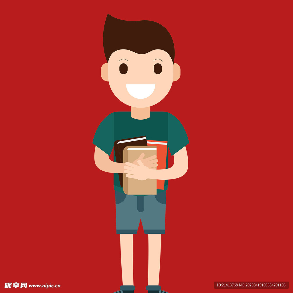 抱着书本的快乐男孩
