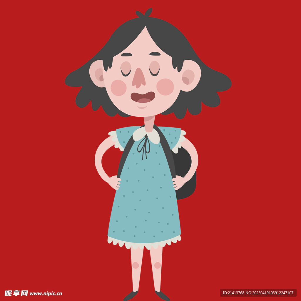 背着书包的可爱小女孩