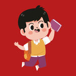背着书包上学的快乐男孩