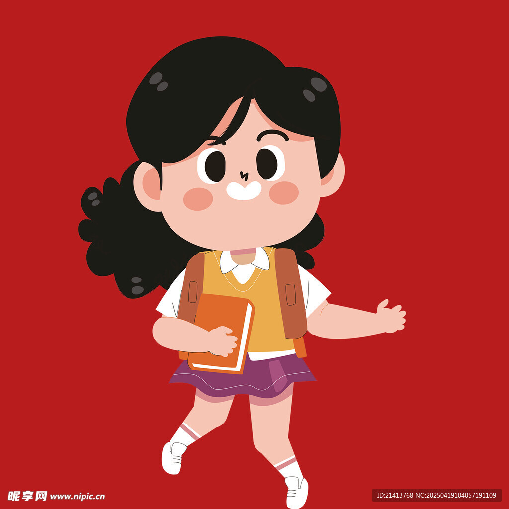 背着书包的可爱小女孩