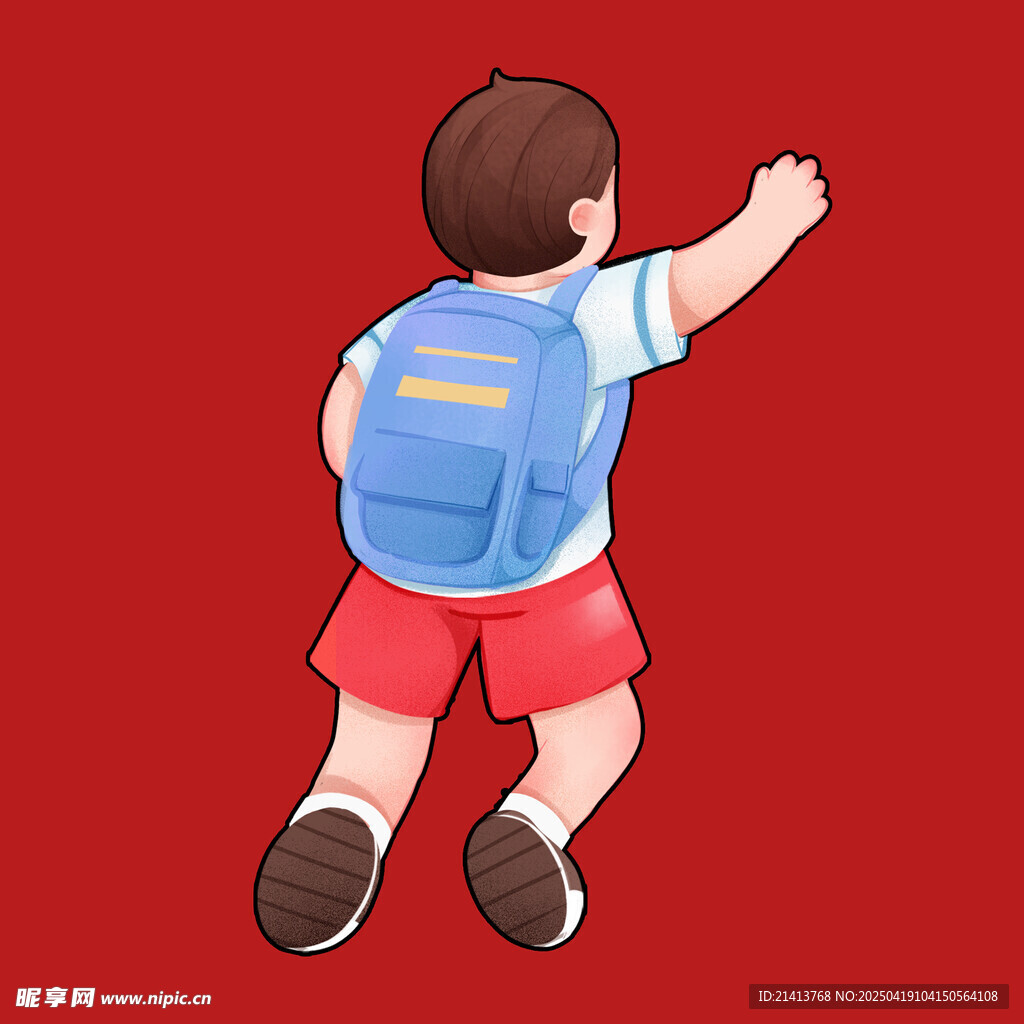 背着书包奔跑的小男孩